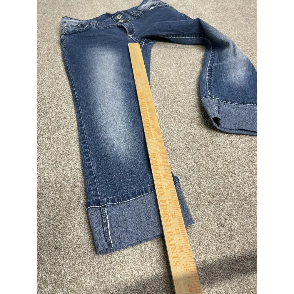 McBling Angels Low Rise Capri Jeans 30W Rhinestone Embroidered Medium Wash Y2K - Picture 12 of 13